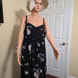 torrid Black Floral Spaghetti-Strap Maxi Dress with Pink & Blue Blooms